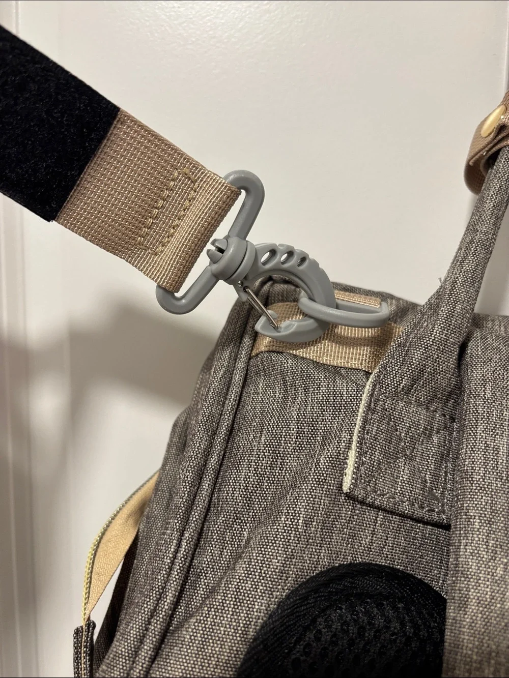 Versatile Women's Baby Bag Backpack in Gray with Cream Trim